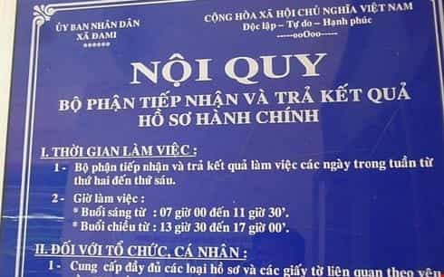 Giờ làm việc của bộ phận 1 cửa